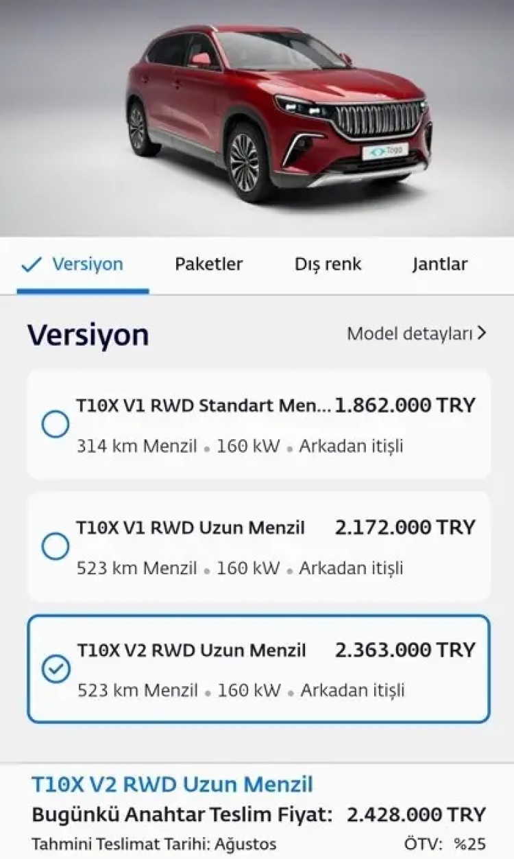 TOGG'a zam geldi! Yeni T10X Ağustos 2025 fiyatları